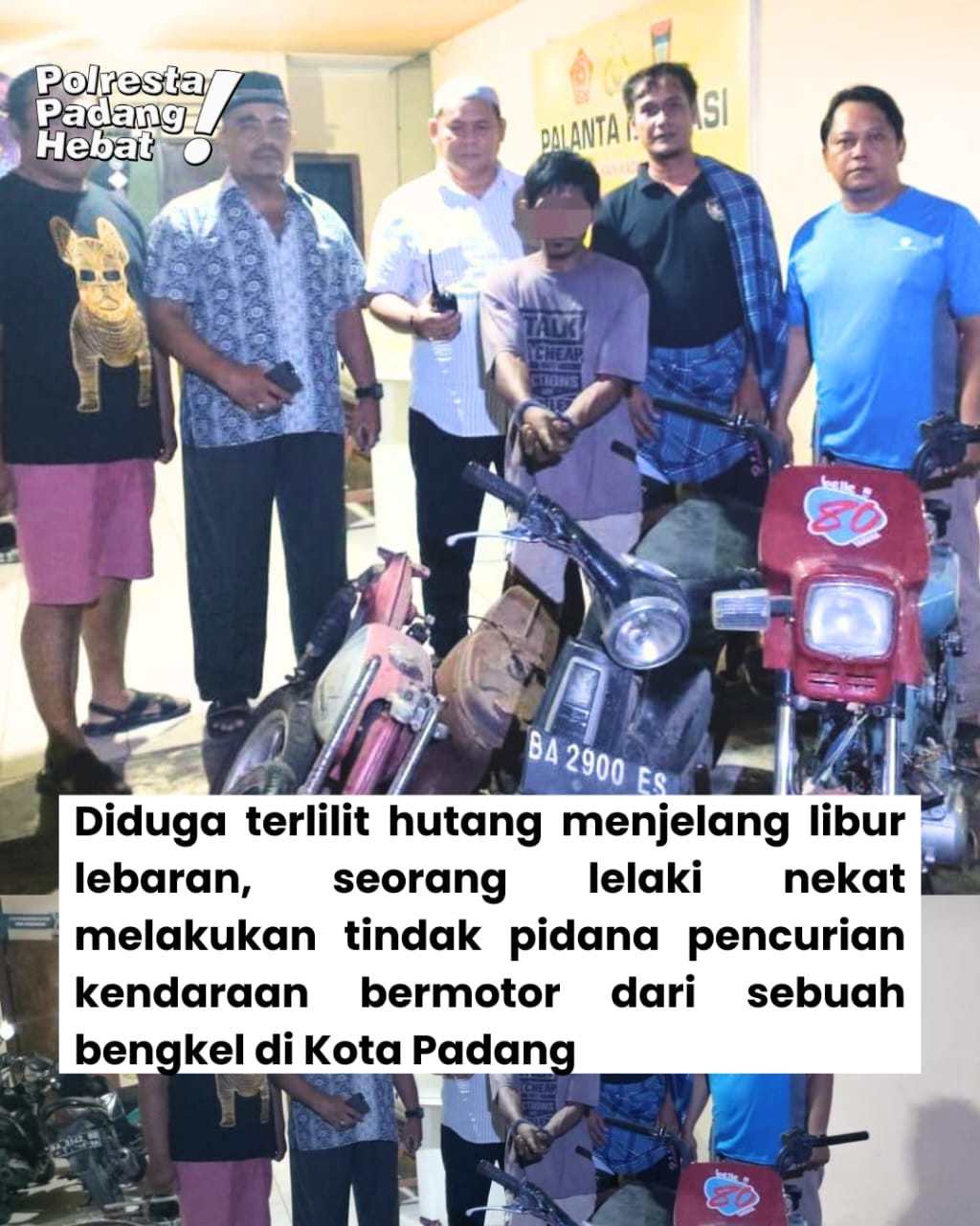 PADANG - Diduga terlilit hutang menjelang libur lebaran, seorang lelaki nekat melakukan tindak pidana pencurian kendaraan bermotor dari sebuah bengkel di Kota Padang, Provinsi Sumatera Barat (Sumbar).